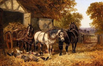 動物 Painting - 干し草車のジョン・フレデリック・ヘリング・ジュニア馬